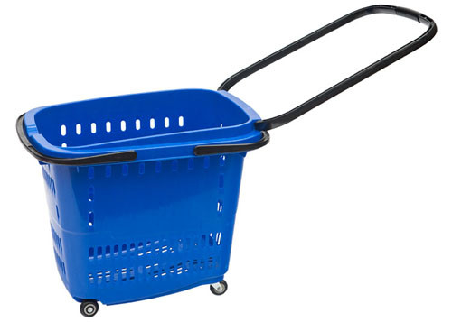 China O cesto de compras 55L azul com as rodas para o mantimento, 4 roda cestos de compras com punhos fornecedor