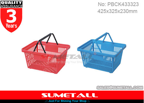 China Cestos de compras à mão 25L do supermercado, cestas plásticas com punhos fornecedor