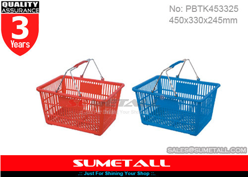 China Metal cestos de compras plásticos do supermercado do punho/cestos de compras à mão fornecedor