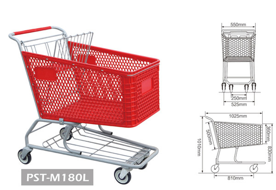 China Trole da compra do supermercado da cor vermelha de PST-M180L com quatro o carrinho de compras das rodas 180L para a mercearia fornecedor